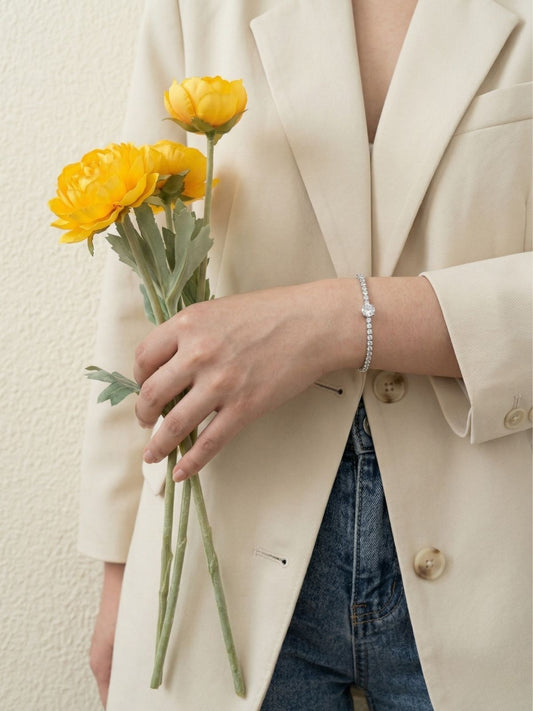 Beerbani Silver Rhinestone Bracelet with Large Stone for Women & Girls