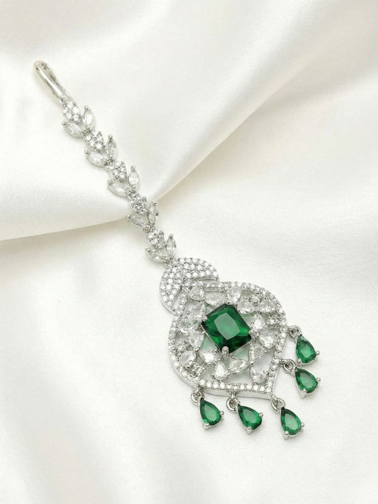 Beerbani Elegant American Diamond Maang Tikka for Wedding, Engagement, Party & Festive Wear