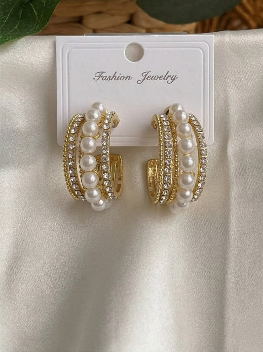 C-Shaped Pearl White Stud Earring for girls and Woman