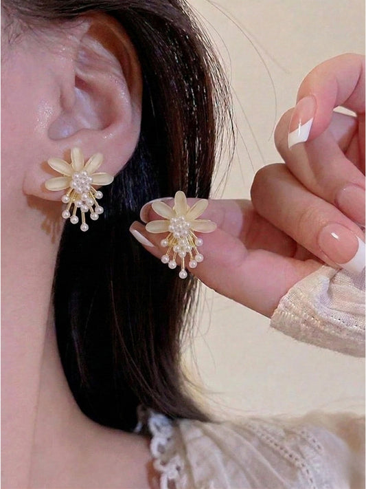 Daisy White Pearl Drop Earrings for Girls and Women