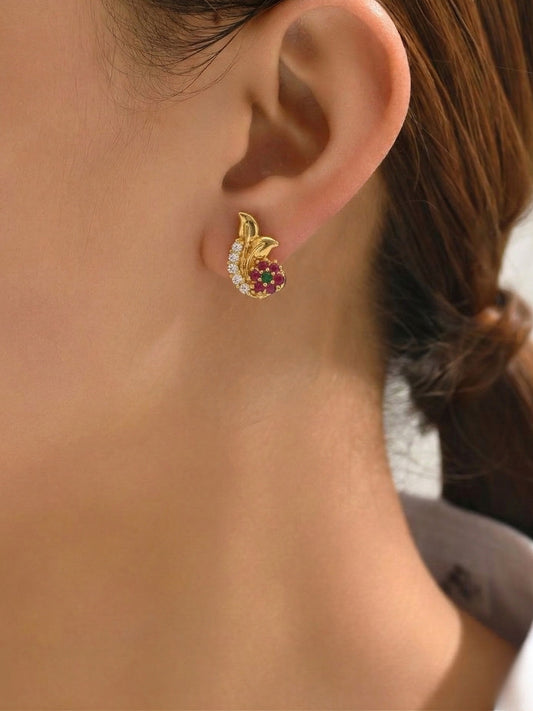 Leaf Shape Sparkling White Multicolour Studs for Girls and Women