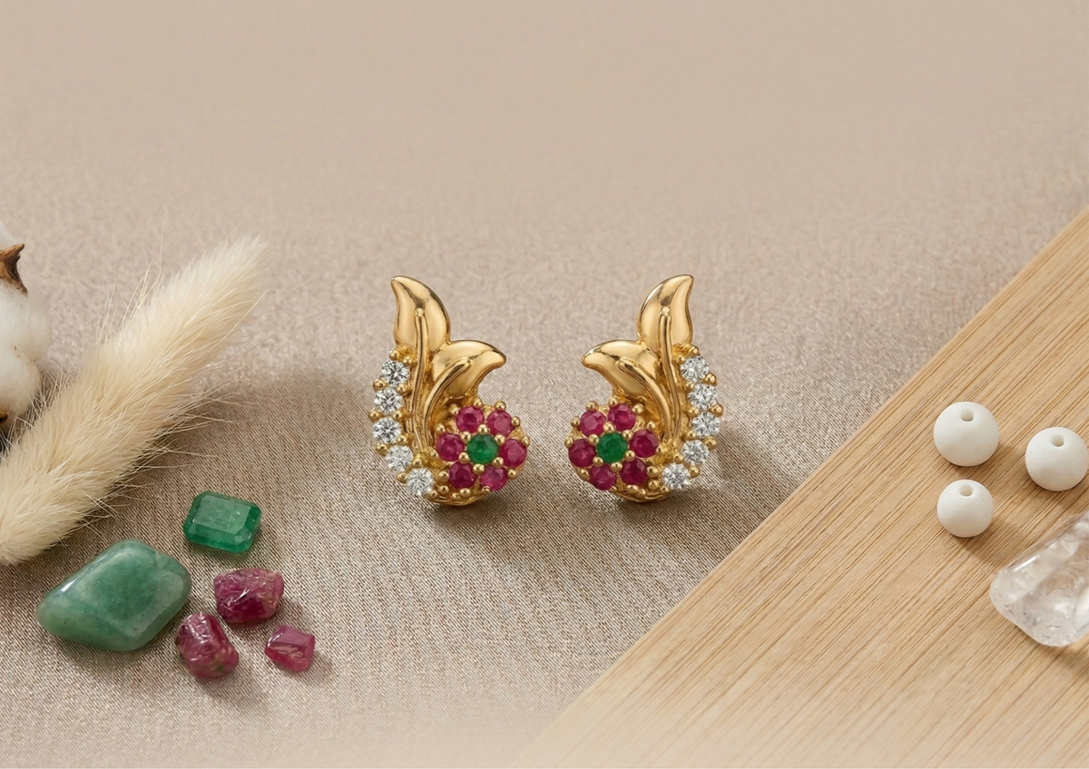 Korean Leaf Stud Crystal Earrings for Girls: Stylish Handmade Earrings for Everyday Wear