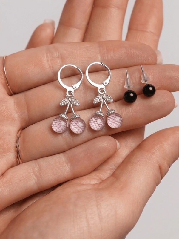 Cherry AD Stone Earrings in silver-plated finish for party and casual wear