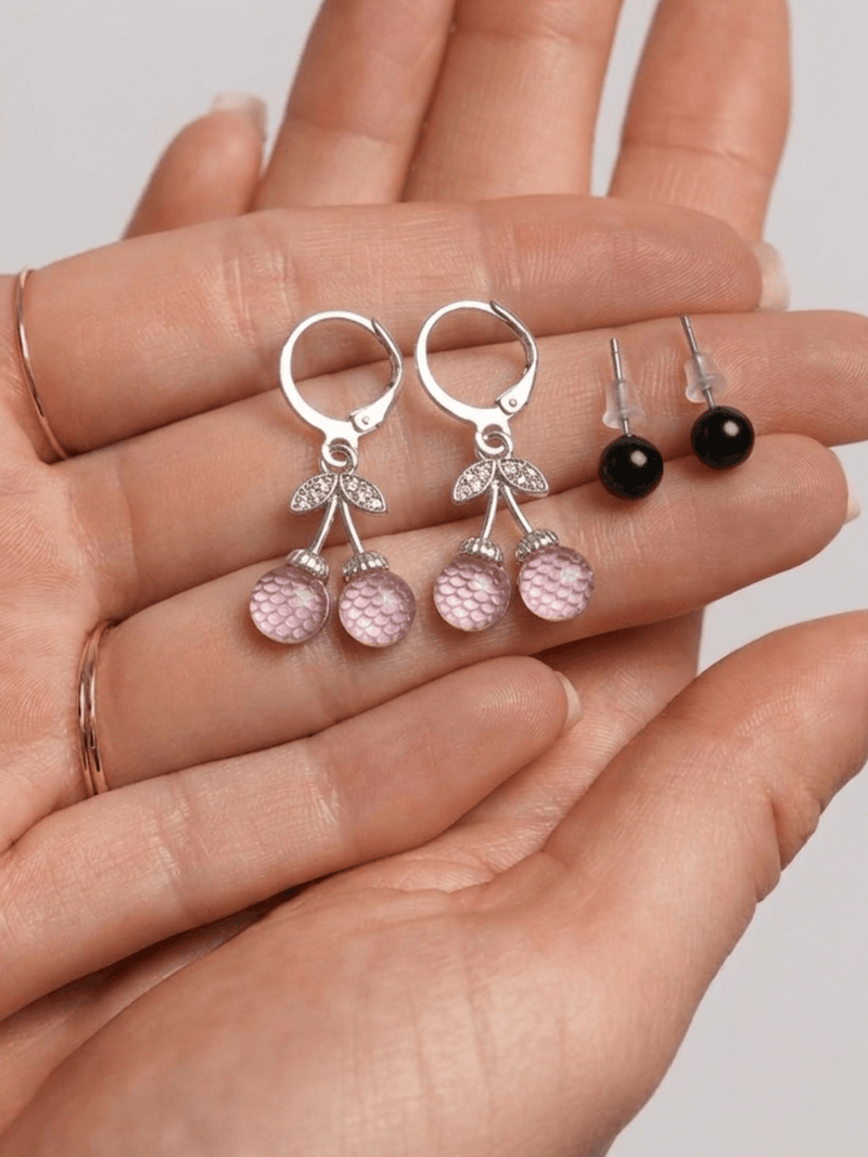 Cherry AD Stone Earrings in silver-plated finish for party and casual wear