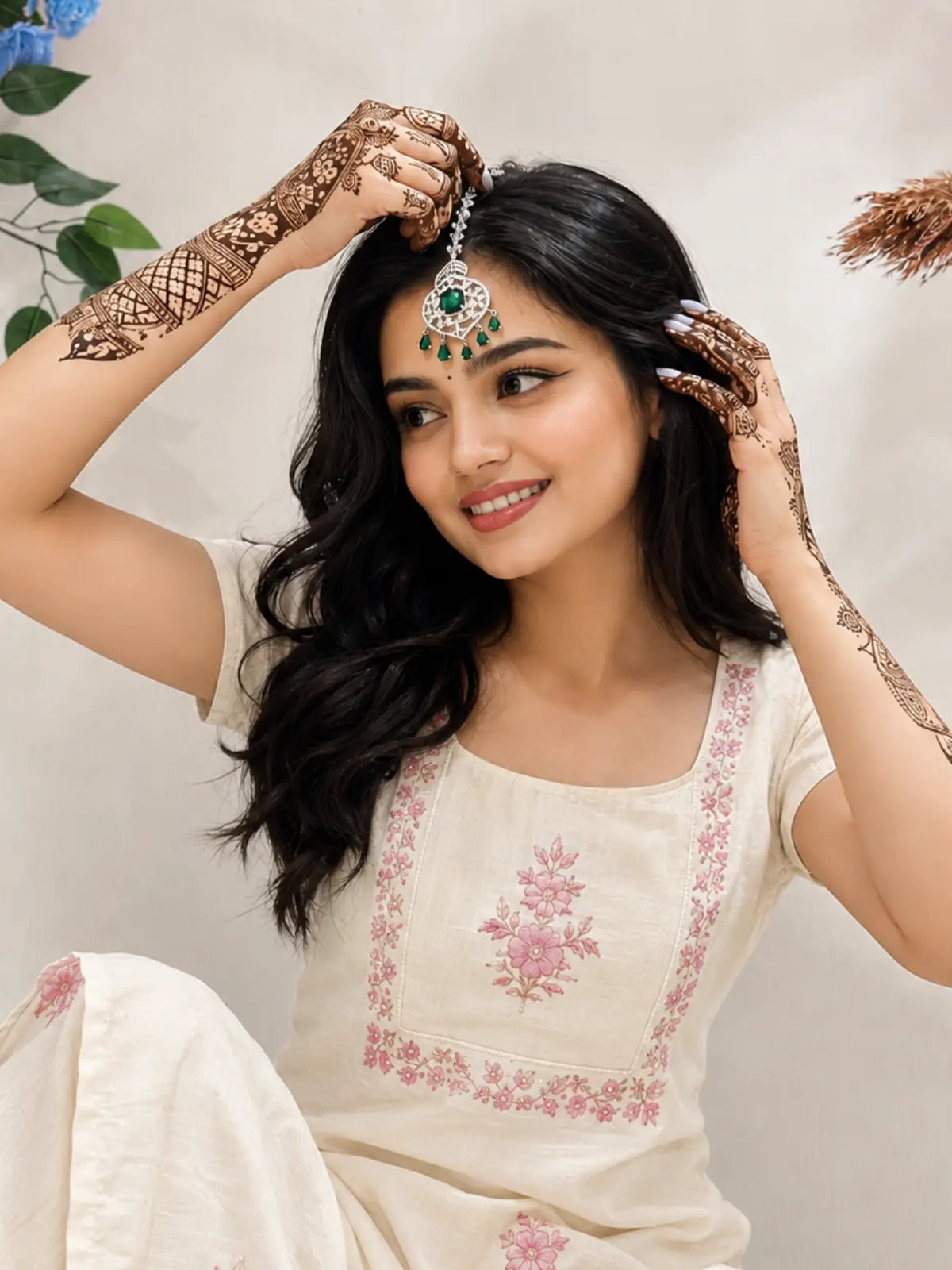 American Diamond Maang Tikka for Women Silver Plated Bridal Jewellery