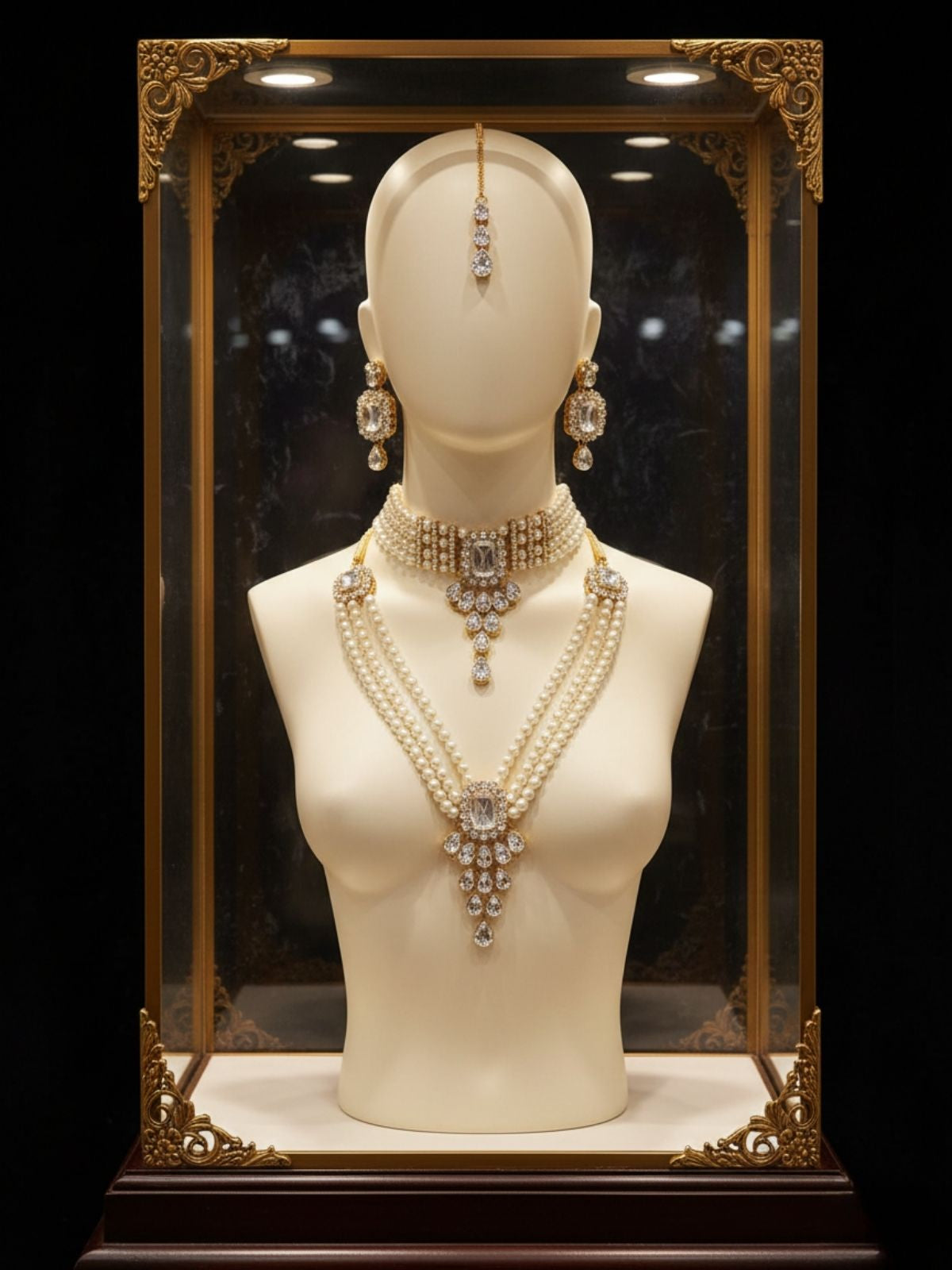 Premium Pearl Work Necklace Set with Earrings & Maang Tikka