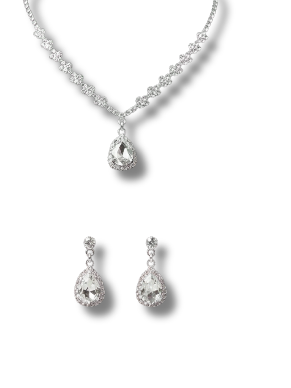 Silver Tone Diamond Necklace and Earring set for girls and women