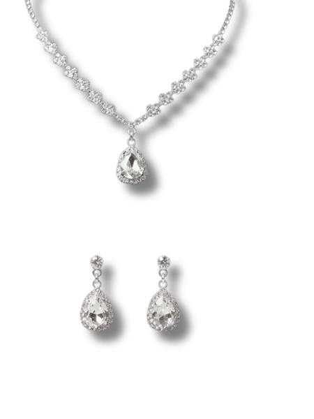 Silver Tone Diamond Necklace and Earring set for girls and women