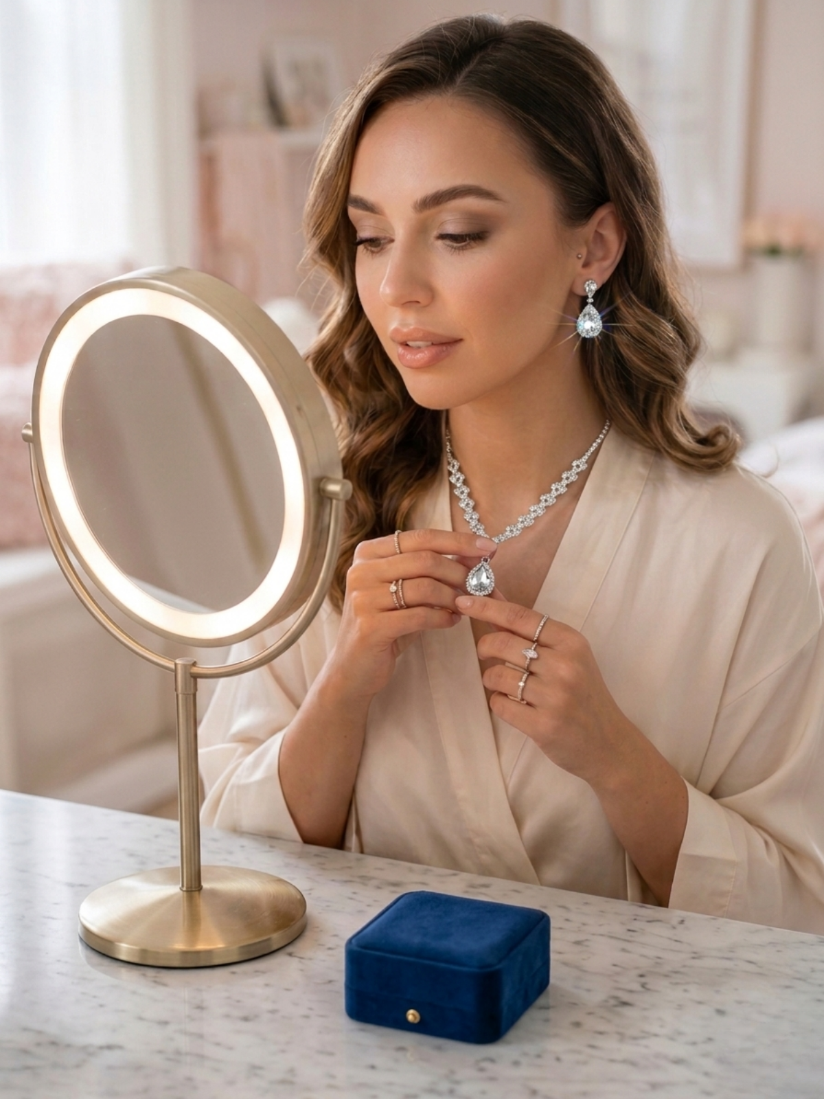 Silver Tone Diamond Necklace and Earring set for girls and women