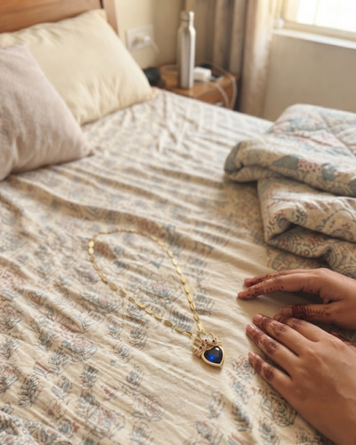 Gold Princess Crown Blue Heart Pendant for Girls