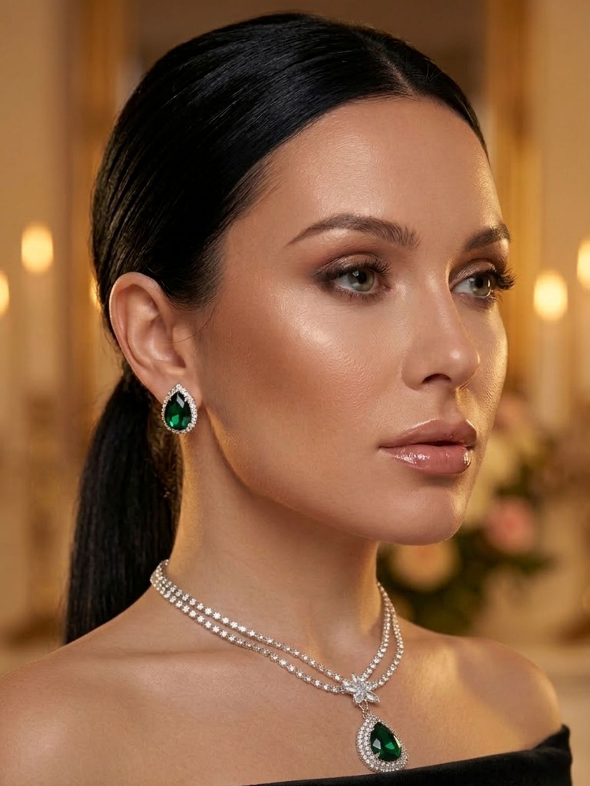 Green Emrald Earrings and Necklace Set