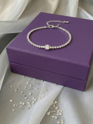 Beerbani Silver Rhinestone Bracelet with Large Stone for Women & Girls