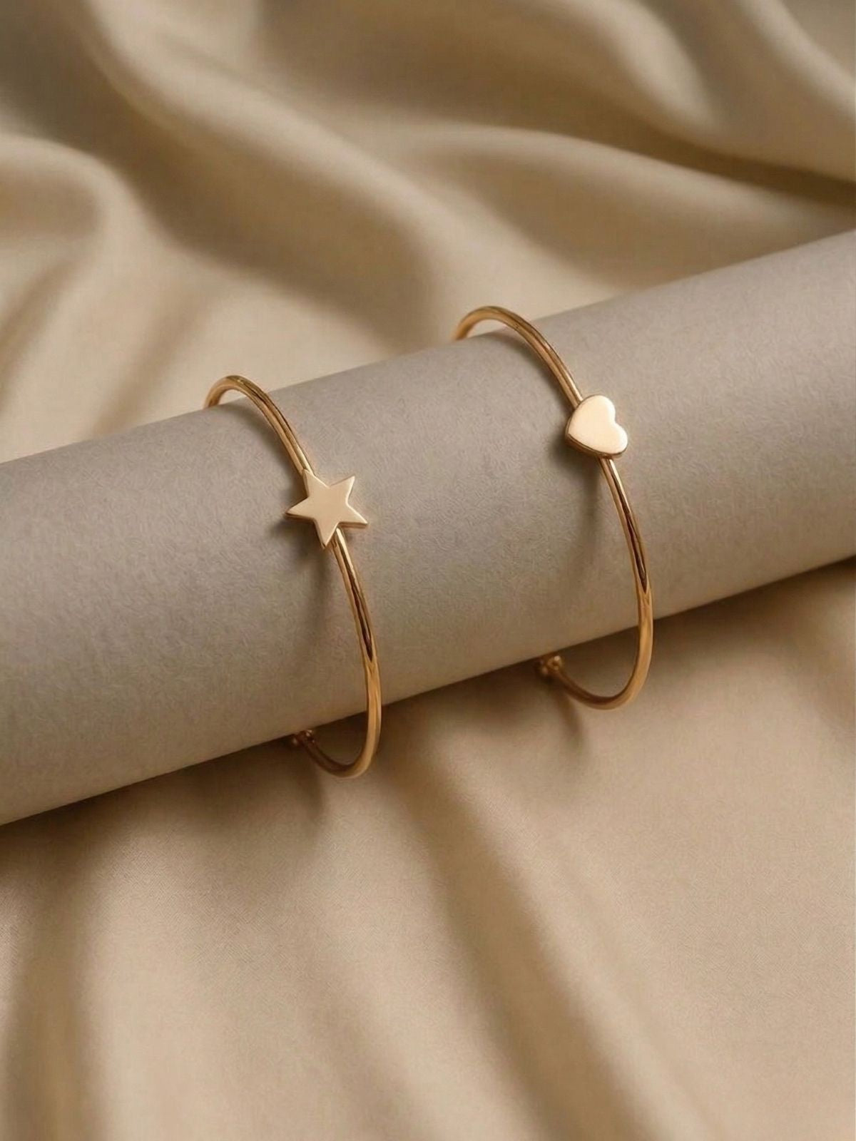 Celestial Heart and Star Cuff Bracelet Set for Women and Girls