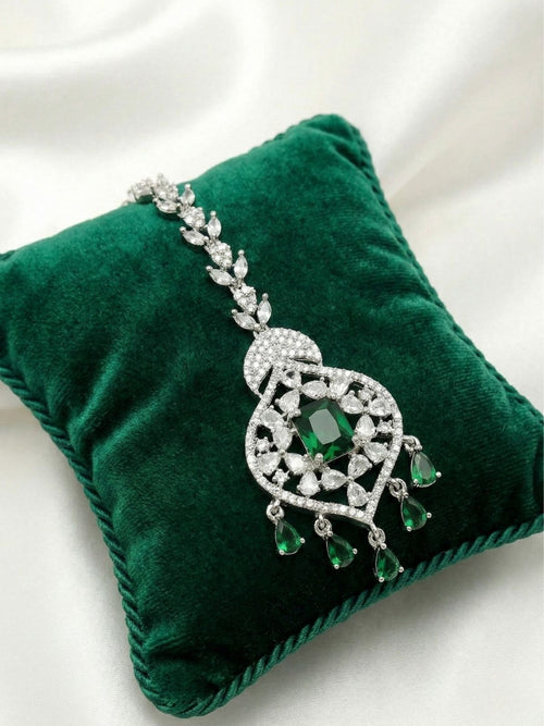 American Diamond Maang Tikka for Women Silver Plated Bridal Jewellery
