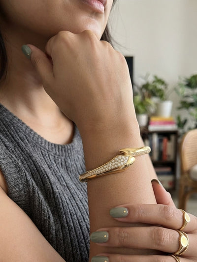 Luxury Micro-Pavé Serpent Inspired Bangle Bracelet