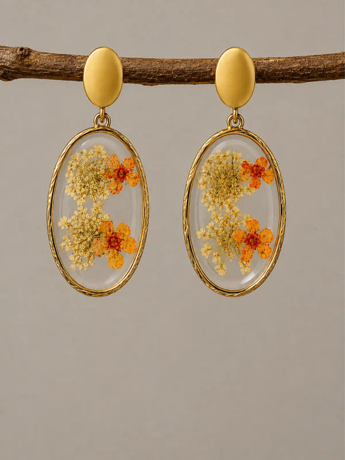 Real Pressed Flower Resin Drop Earrings, Handmade Botanical Jewellery for Girls & Women