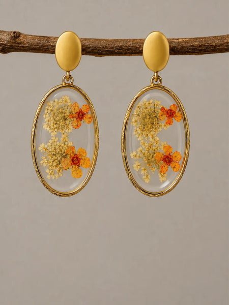 Real Pressed Flower Resin Drop Earrings, Handmade Botanical Jewellery for Girls & Women