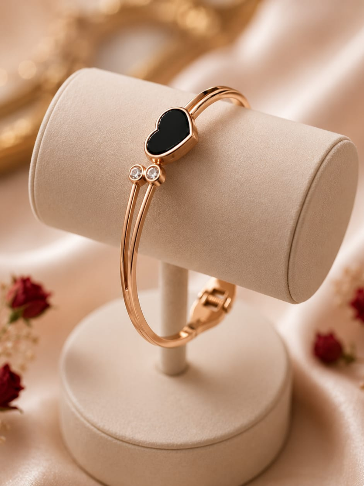 Heart Shape Gold-Plated Adjustable Black Heart Crystal Bracelet for Women