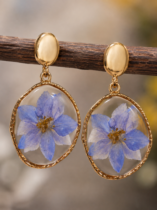 Blue delphinium resin flower earrings