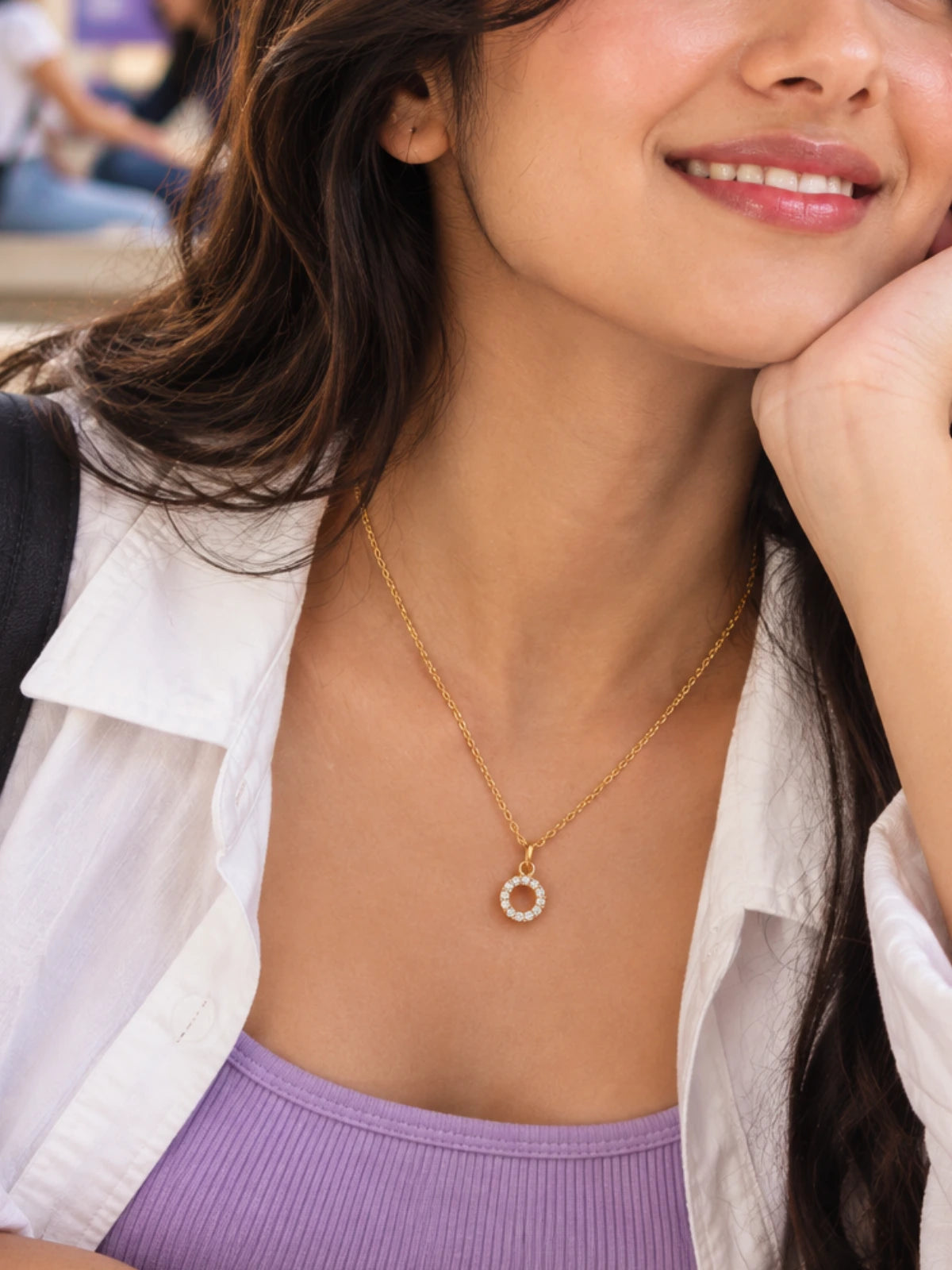  Circle pave necklace for women