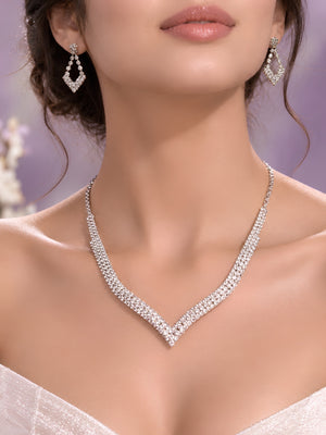 Crystal Studded Necklace Set with V-Shaped Design | Perfect Gift for Her 💝