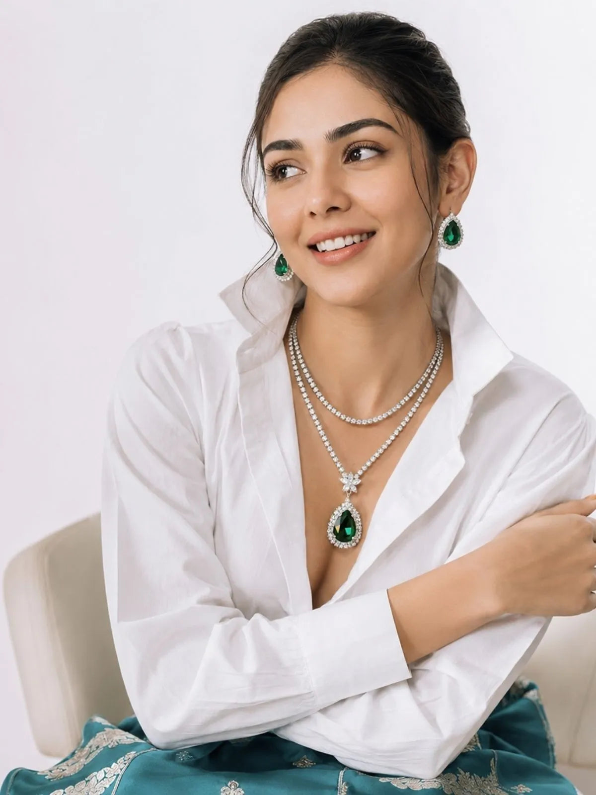 Emerald Necklace Set with Matching Earrings for Women & Girls | Green