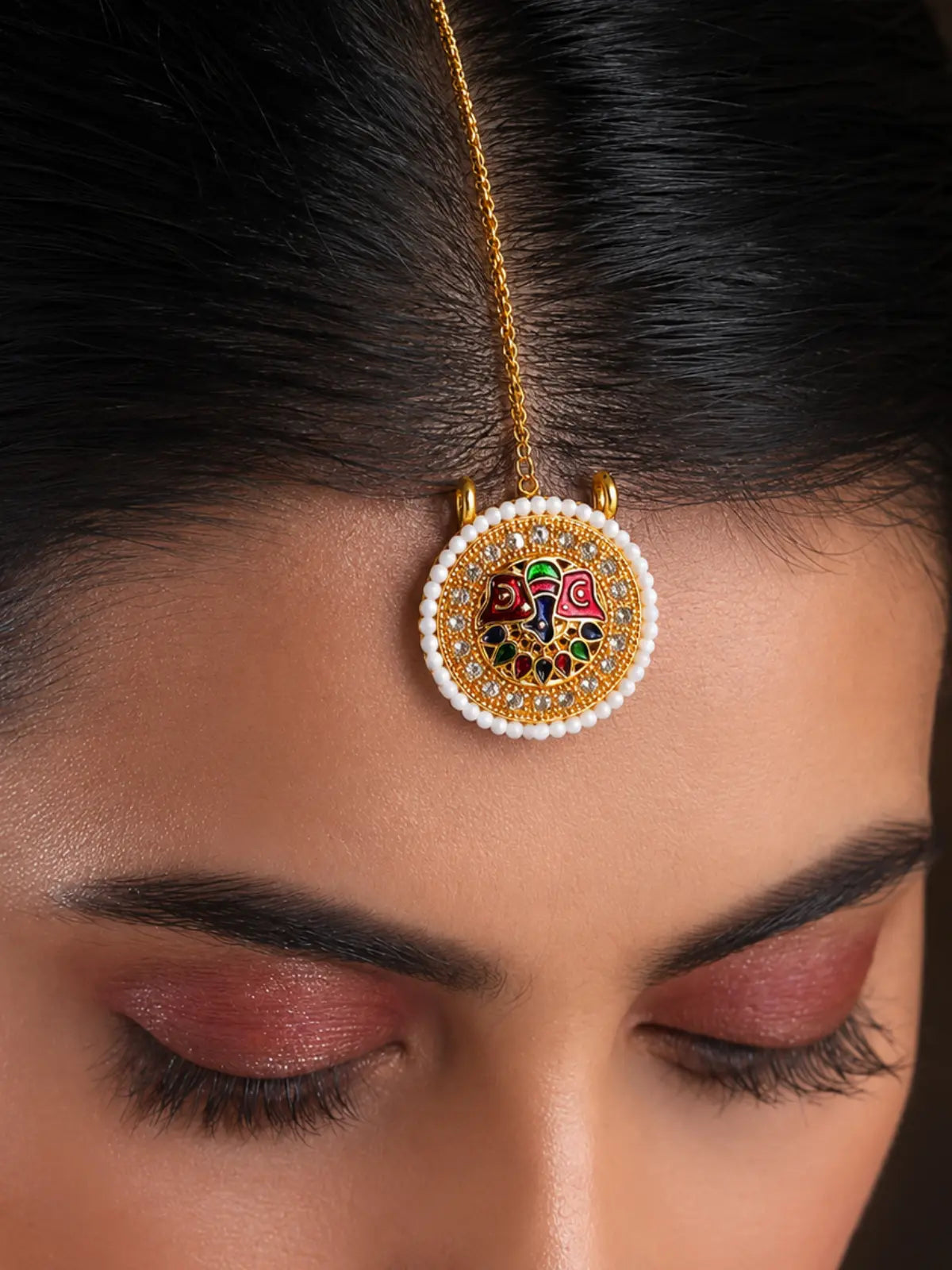 Gold-plated Rajasthani peacock Borla maang tikka