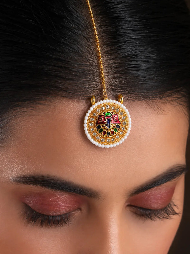 Gold-plated Rajasthani peacock Borla maang tikka