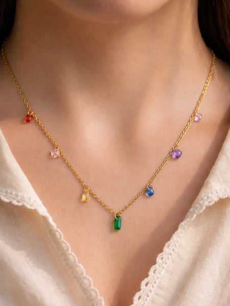 Gold Plated Minimal Chain Necklace for women, Multicolour Style