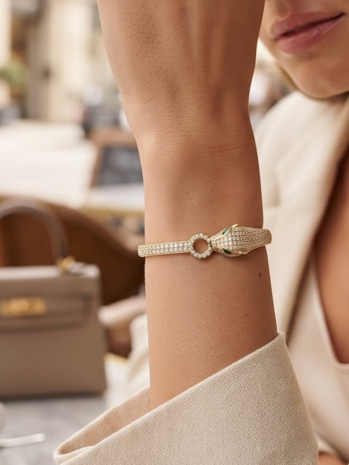 Gold statement animal motif bangle bracelet