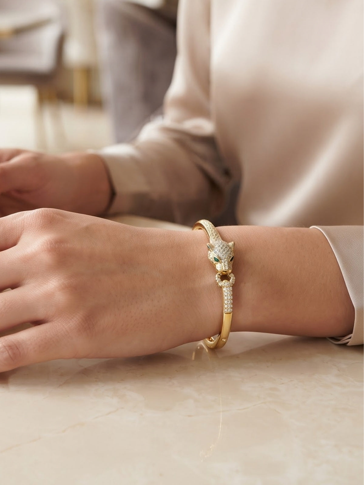 Pavé stone panther bangle for women