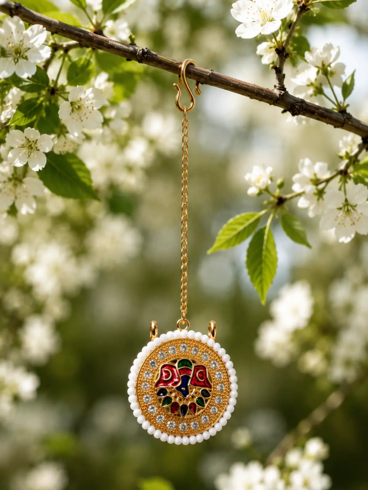 Peacock design Borla with colourful meenakari work