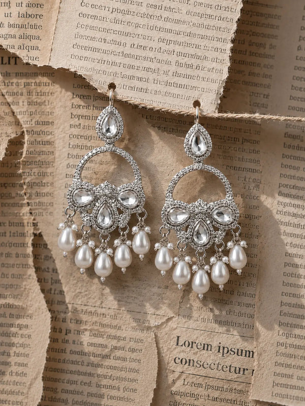 Handcrafted Oxidised Jhumka Earrings with White Beads for Women