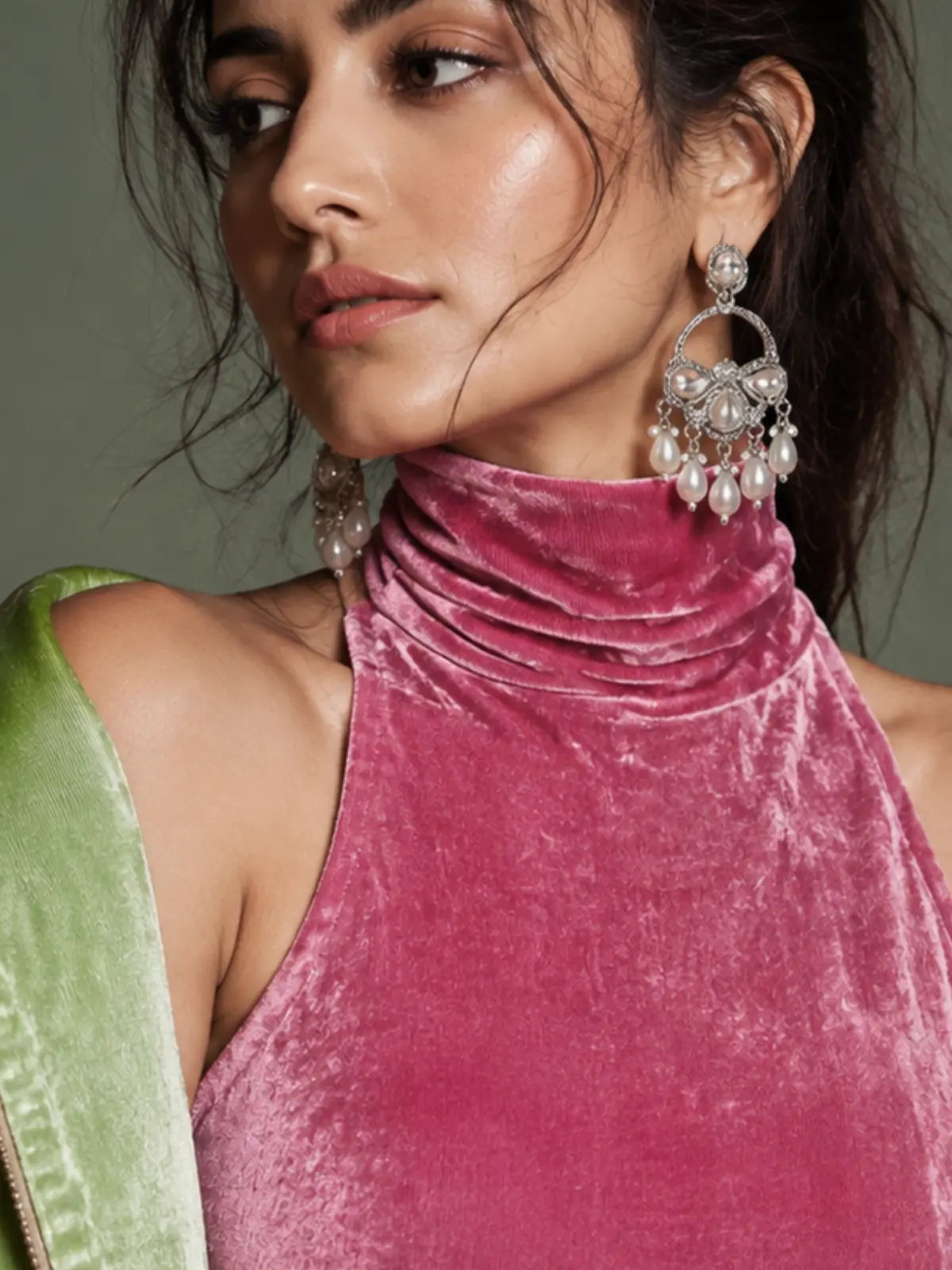 Handcrafted Oxidised Jhumka Earrings with White Beads for Women