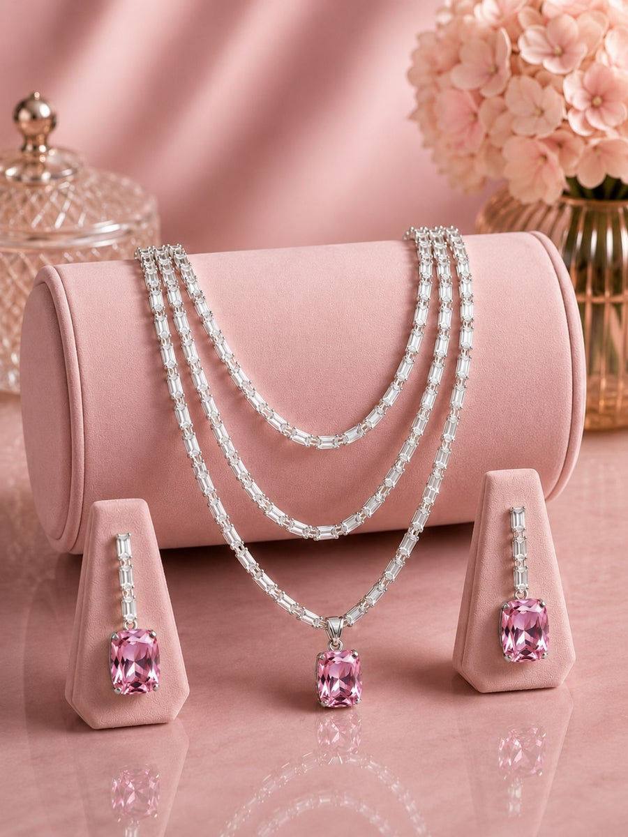  Pink Necklace and Earrings 