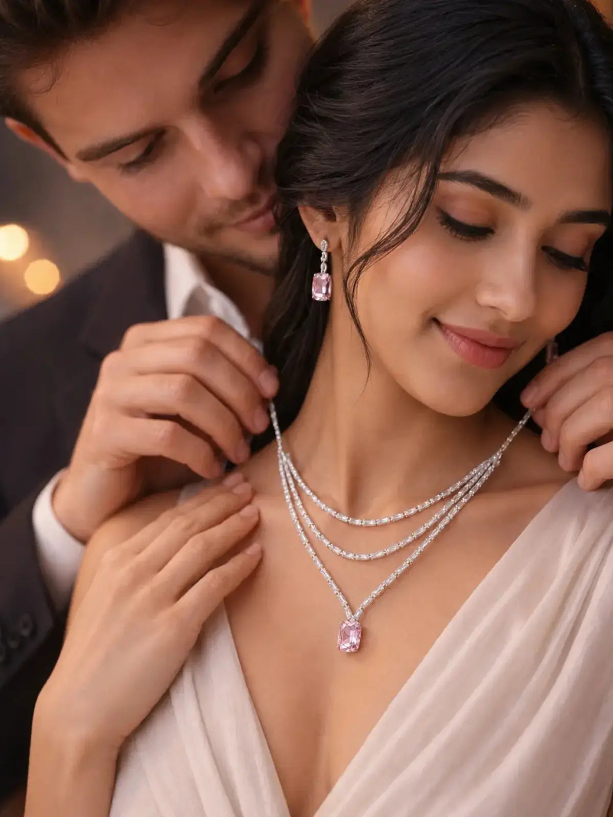 Pink Necklace and Earrings artificial jewellery set for party wear