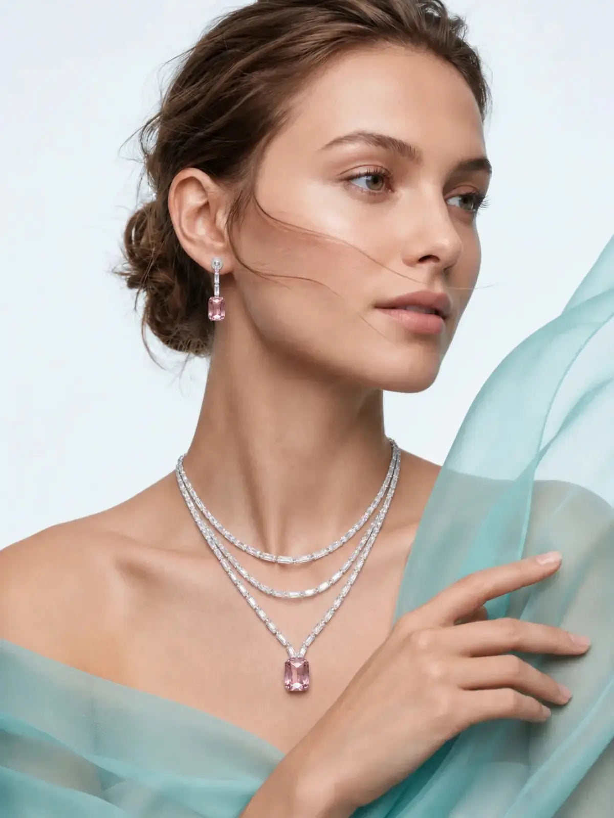 Pink Necklace and Earrings wedding jewellery set for women