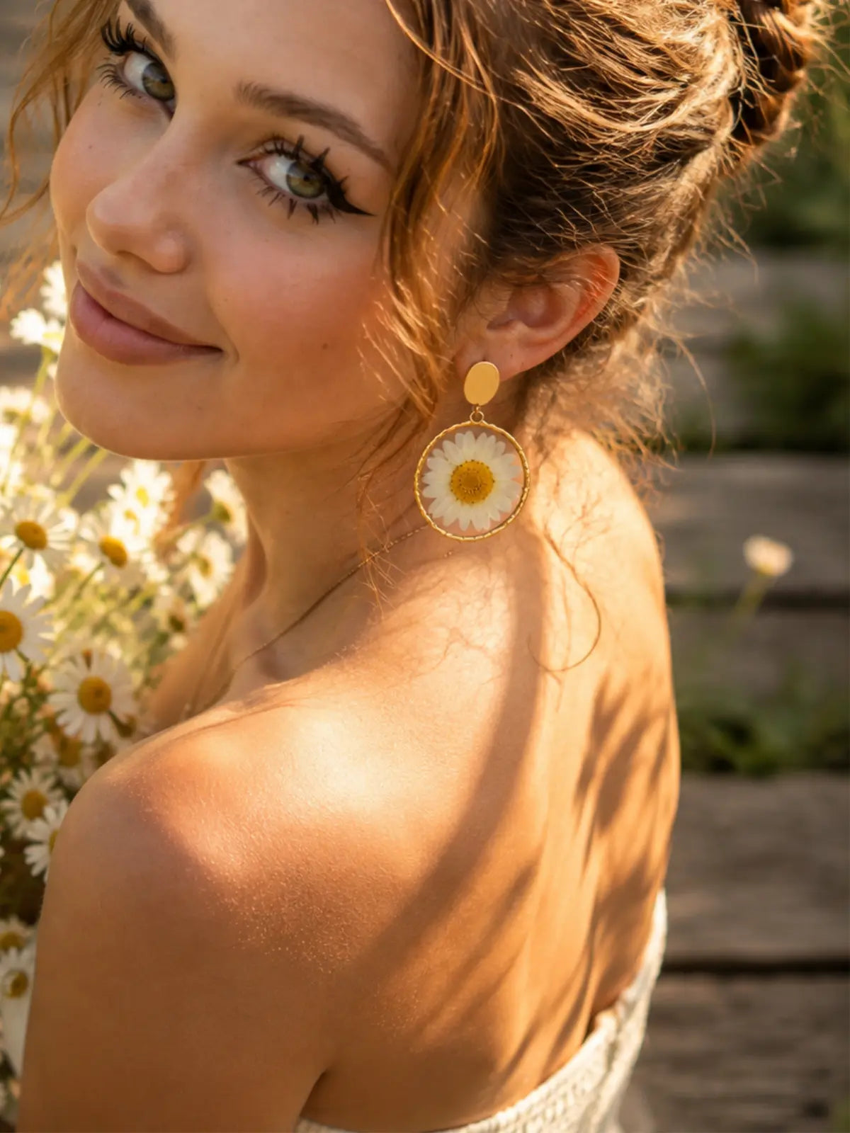 Real flower resin earrings with preserved sunflower design