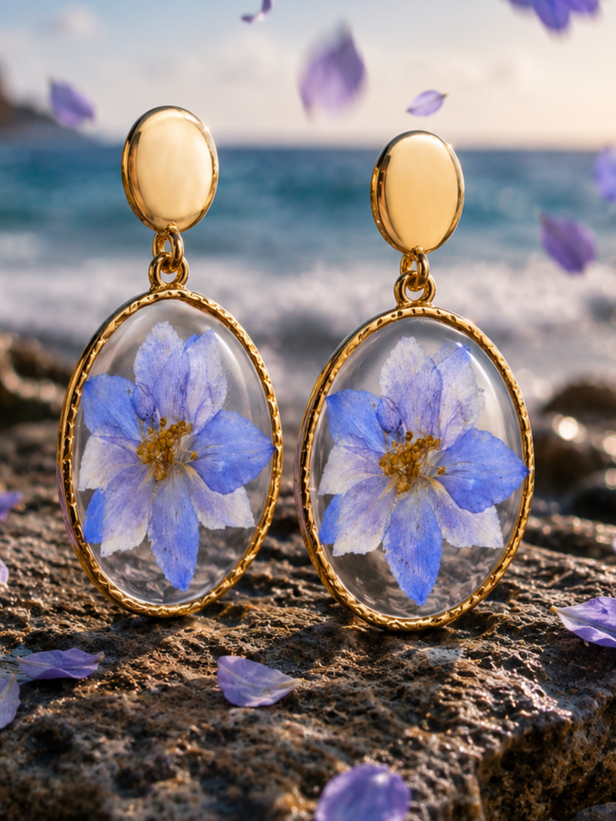 Blue delphinium drop earrings