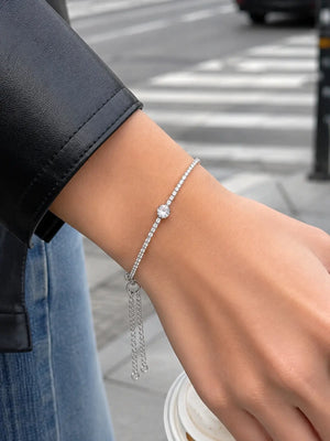Silver Rhinestone Bracelet for Women with Large Stone