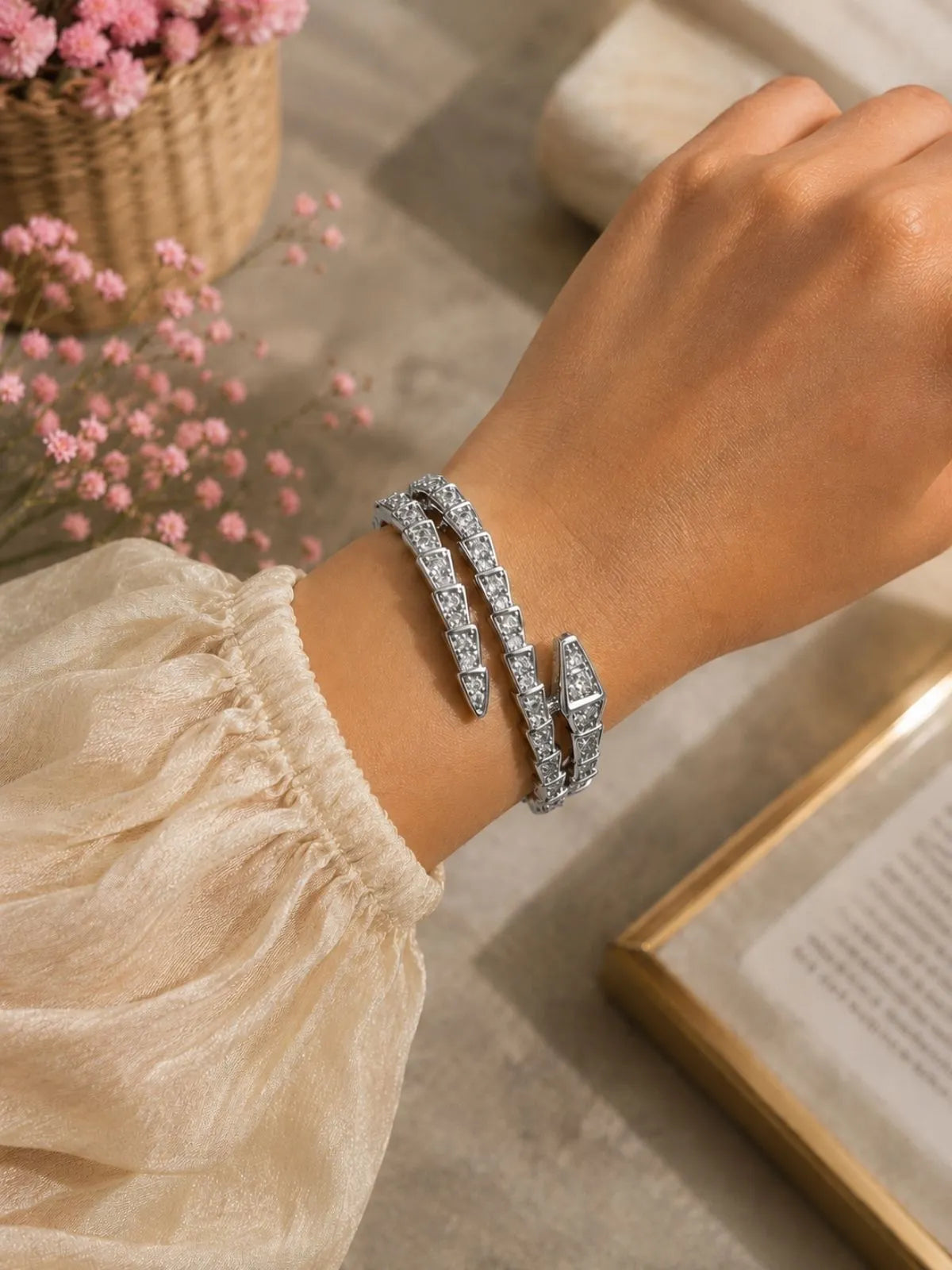 Elegant Silver Snake Bracelet for Women with a bold statement design