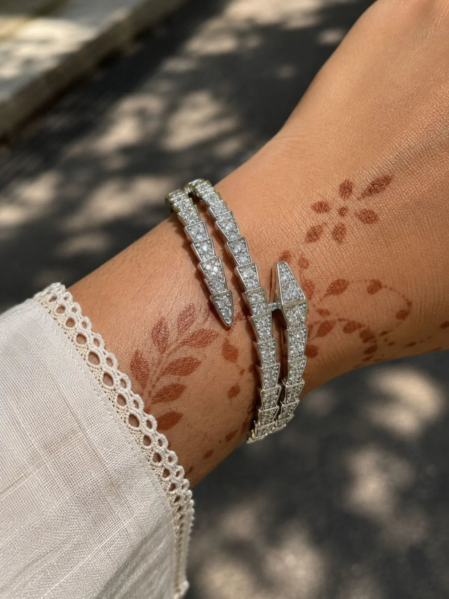 Close-up view of Silver Snake Bracelet for Women in silver finish