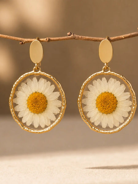 Real Sunflower Dried Flower Resin Earrings, Handmade & Nature Inspired Floral Jewellery