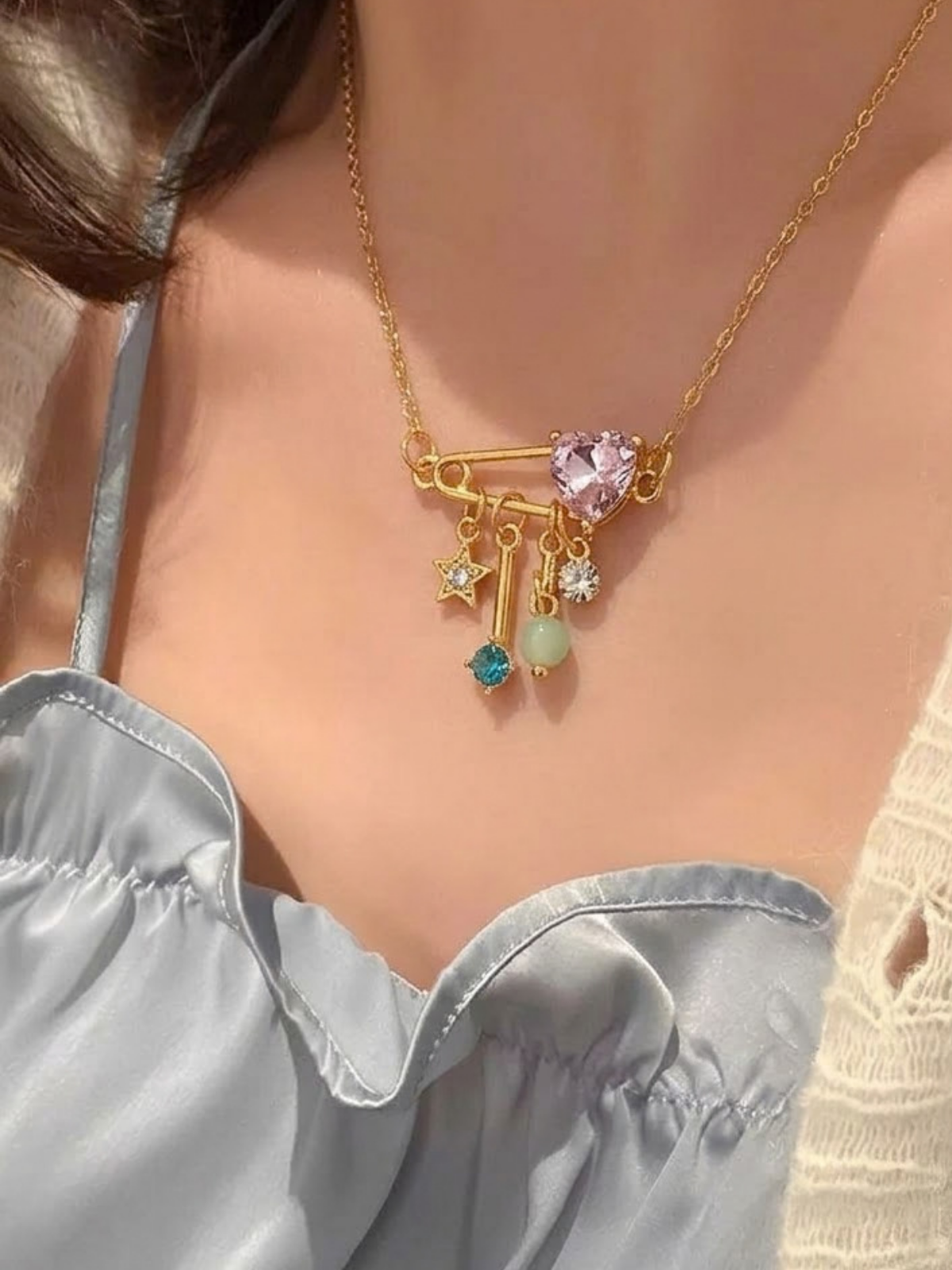 Sweetheart safety pin pendant necklace 