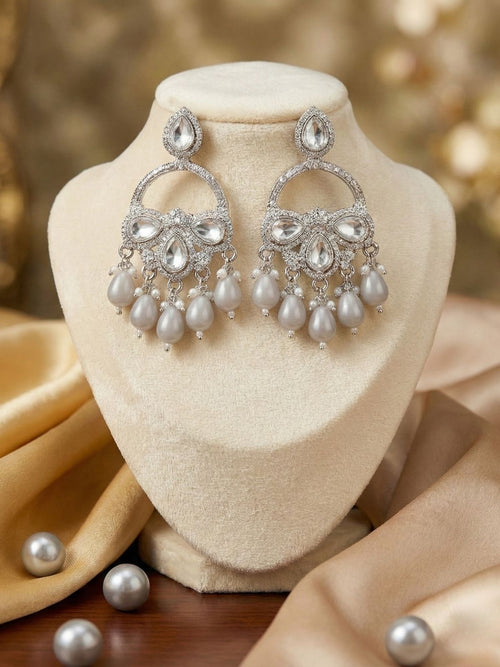 Handcrafted Oxidised Jhumka Earrings with White Beads for Women