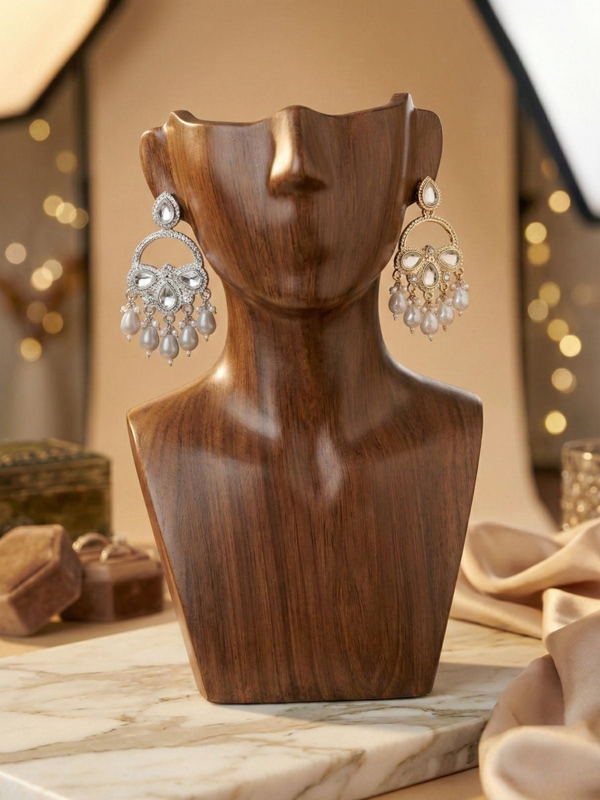 Beerbani Oxidised Handcrafted Jhumka Earrings with White Beads for Festive Wear