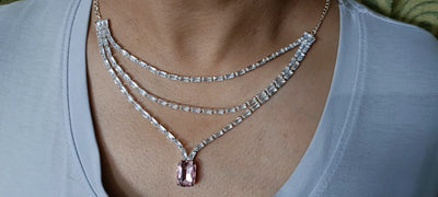 Pink Necklace and Earrings Set | Multi-Layered Pink Jewellery For Women