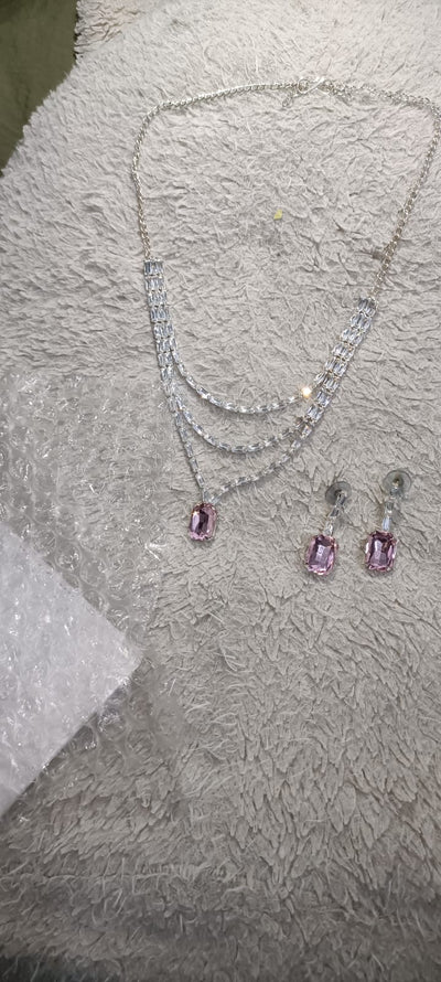Pink Necklace and Earrings Set | Multi-Layered Pink Jewellery For Women