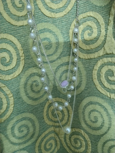 Layered Pearl Necklace with Zircon Silver Chain for Women & Girls