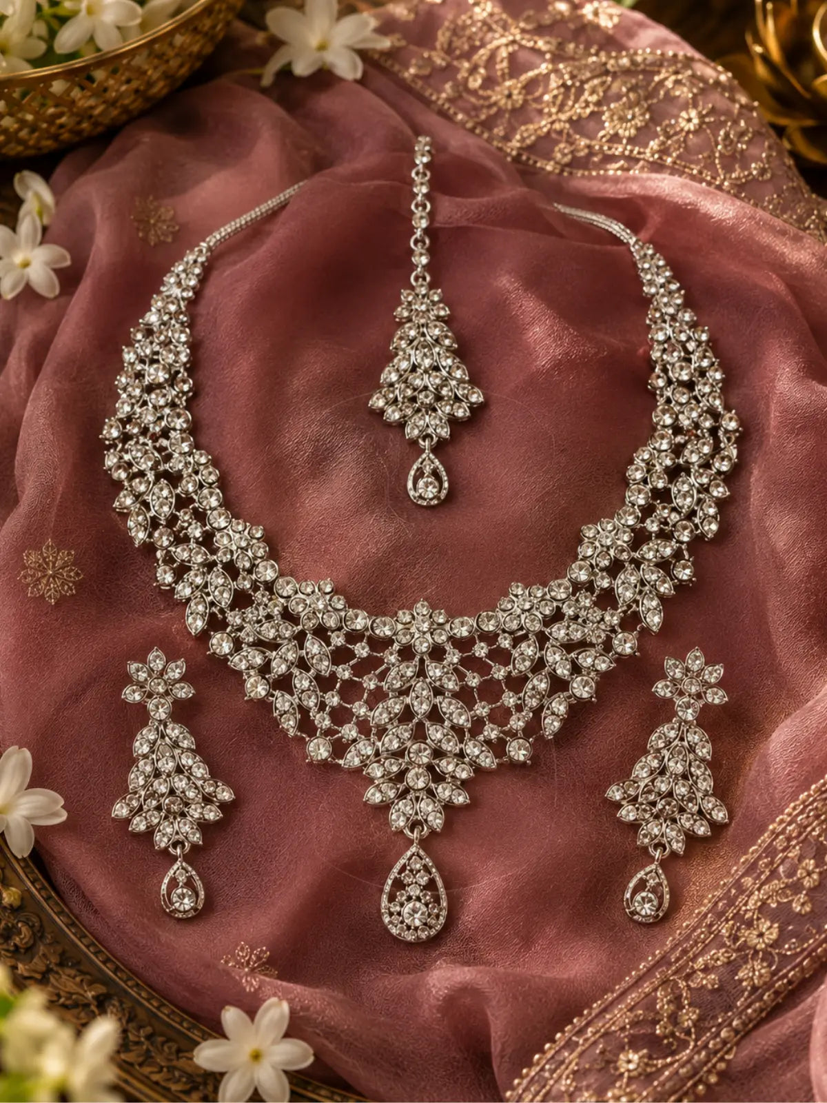  White American diamond necklace set for wedding